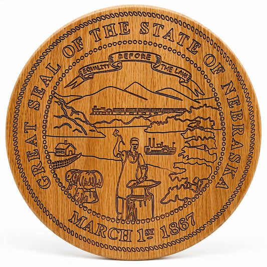 Handcrafted Wooden Great Seal of the State of Nebraska | 13" x 13" | Wilkens Wood Design