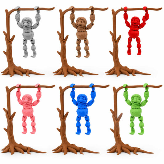 3D Printed Sloth Fidget With Tree Props | Multiple Colors | Black Sheep Products LLC