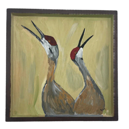 Calling Cranes Wooden Canvas Painting | 12" x 12" | The Painted Attic