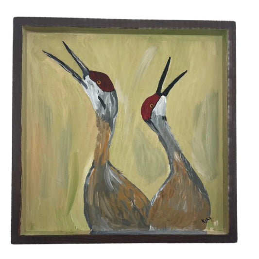 Calling Cranes Wooden Canvas Painting | 12" x 12" | The Painted Attic