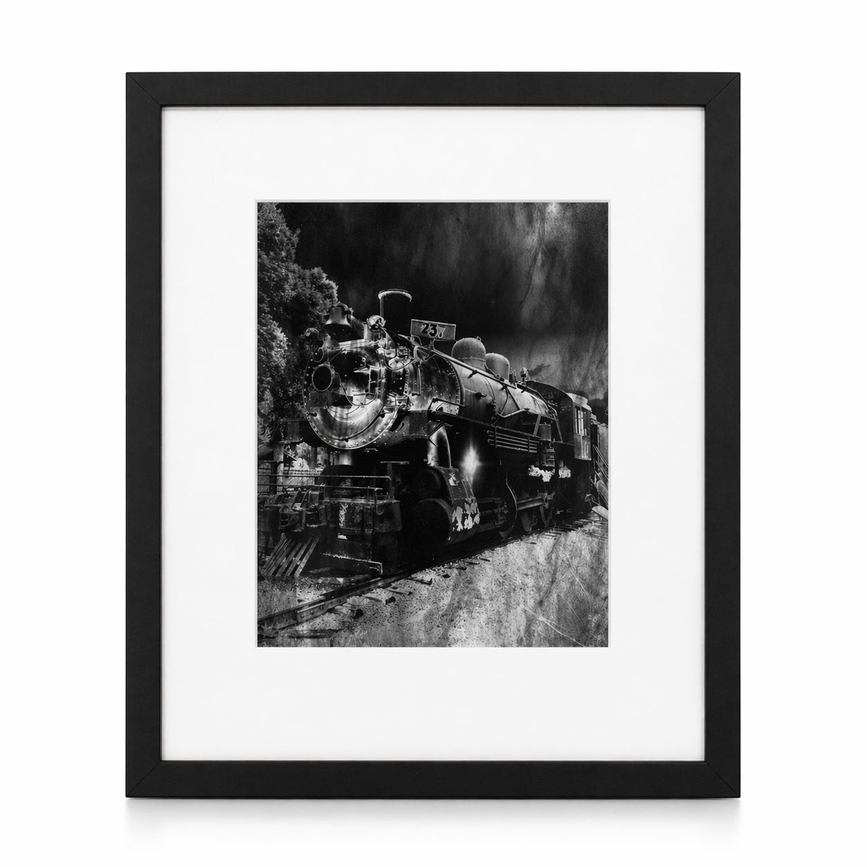 The 237 Lincoln Train Black and White Framed Print By Kent Theesen | 14" x 11" | Tee-Sun Productions