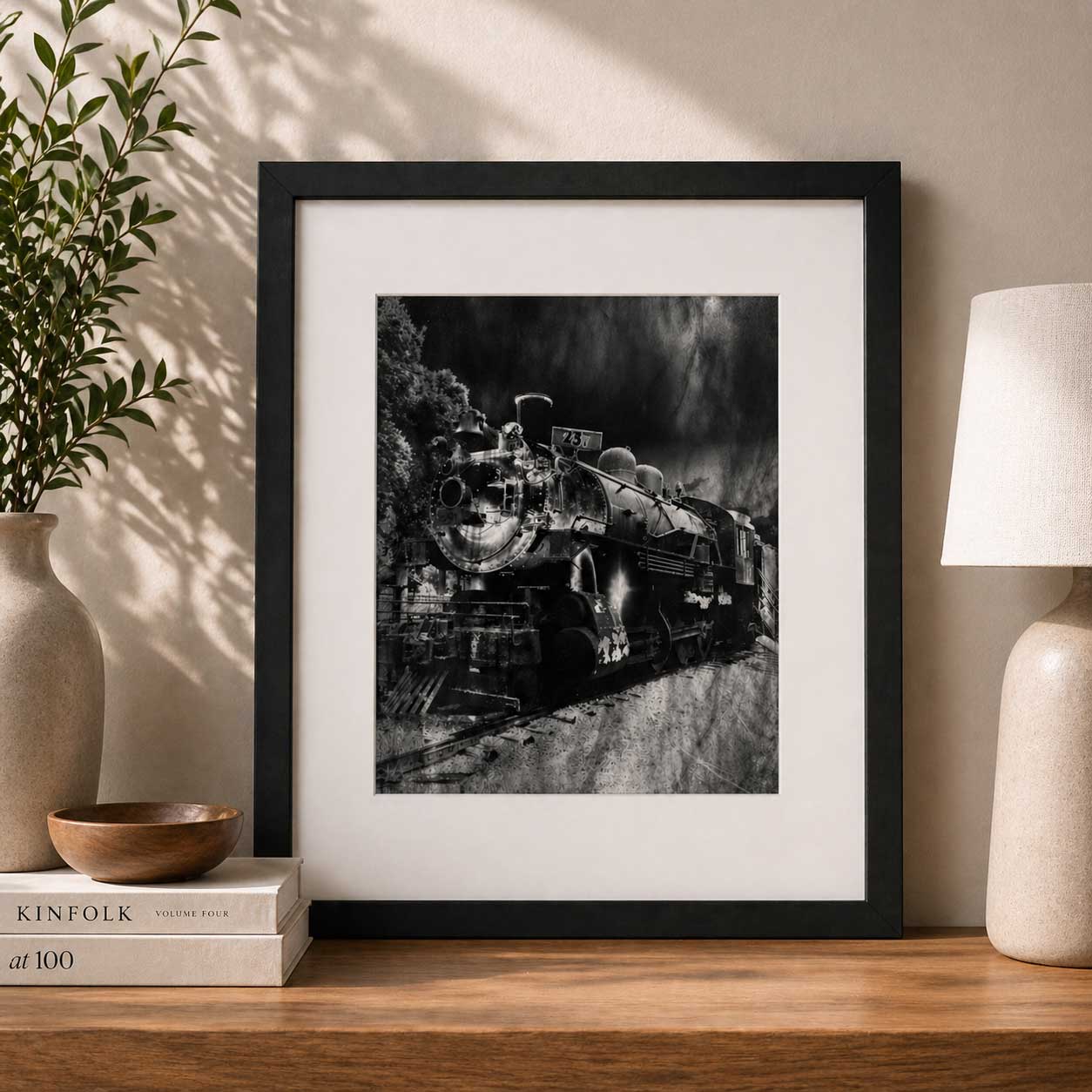 The 237 Lincoln Train Black and White Framed Print By Kent Theesen | 14" x 11" | Tee-Sun Productions