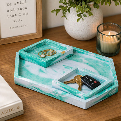 SALE SMALL CHIP | Resin-Concrete Jewelry Tray Set | 6.5" x 4" Hexagon | Color Crete Creations