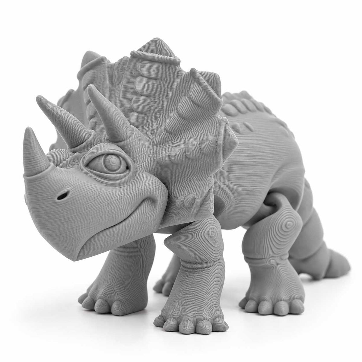 3D Printed Articulated Flexible Triceratops Dinosaur | Multiple Colors | Black Sheep Products LLC Gray