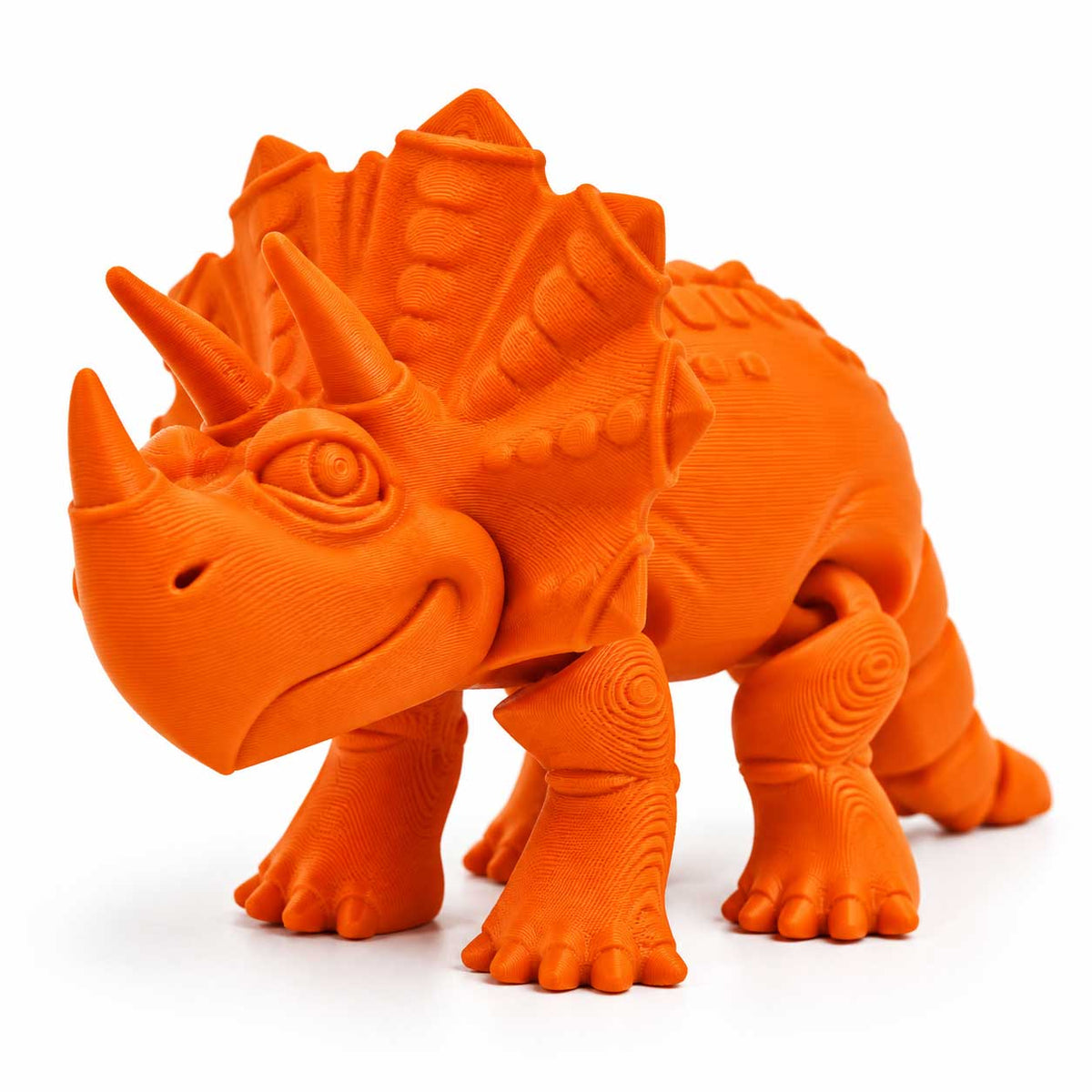 3D Printed Articulated Flexible Triceratops Dinosaur | Multiple Colors | Black Sheep Products LLC Orange