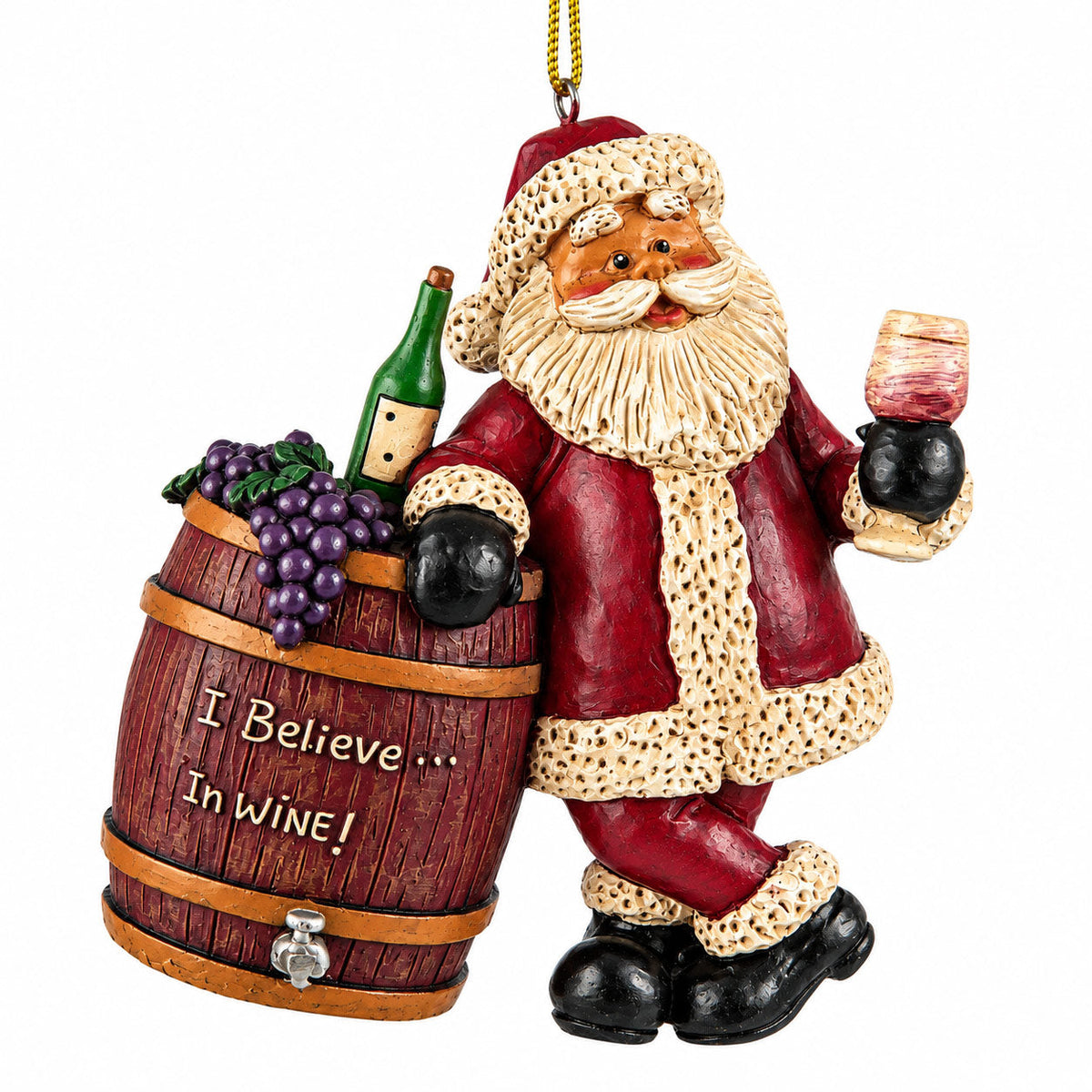 Santa with Wine Barrel Ornament | Bert Anderson Collection