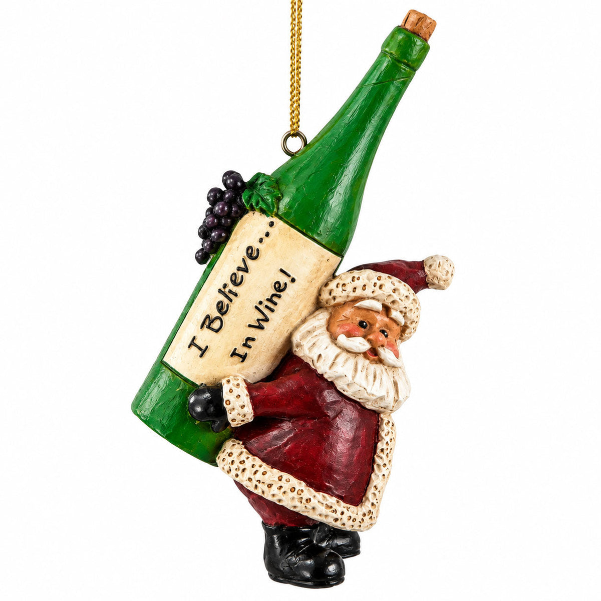 Santa Wine Bottle on Back Ornament | Bert Anderson Collection