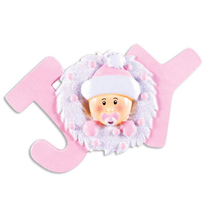 Joy Baby Girl Ornament: Pink o003
