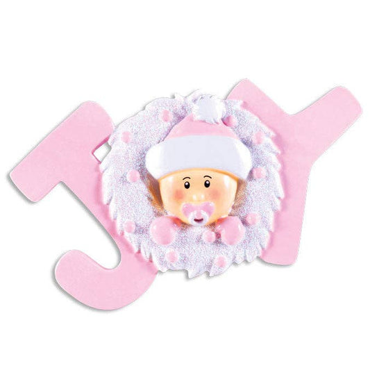 Joy Baby Girl Ornament: Pink o003