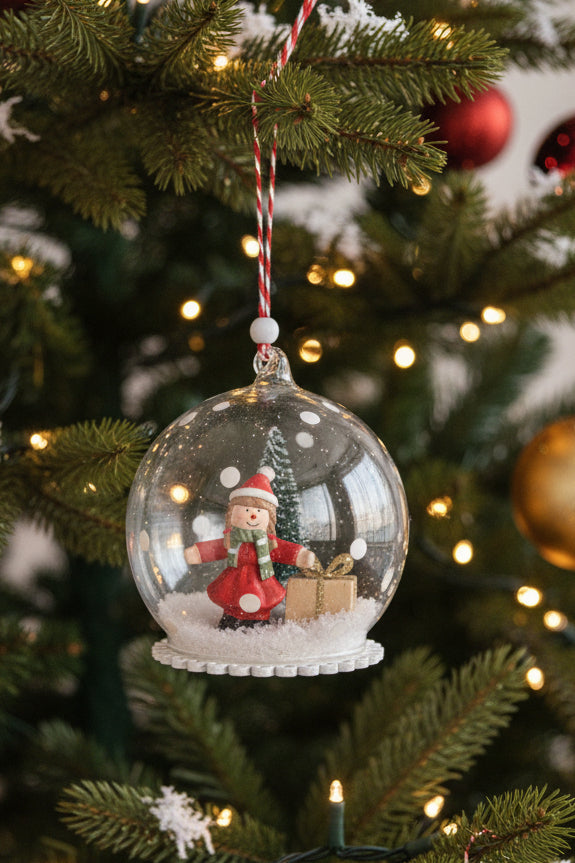 Glass Snowglobe Ornament with Girl Gift Snow Tree st1